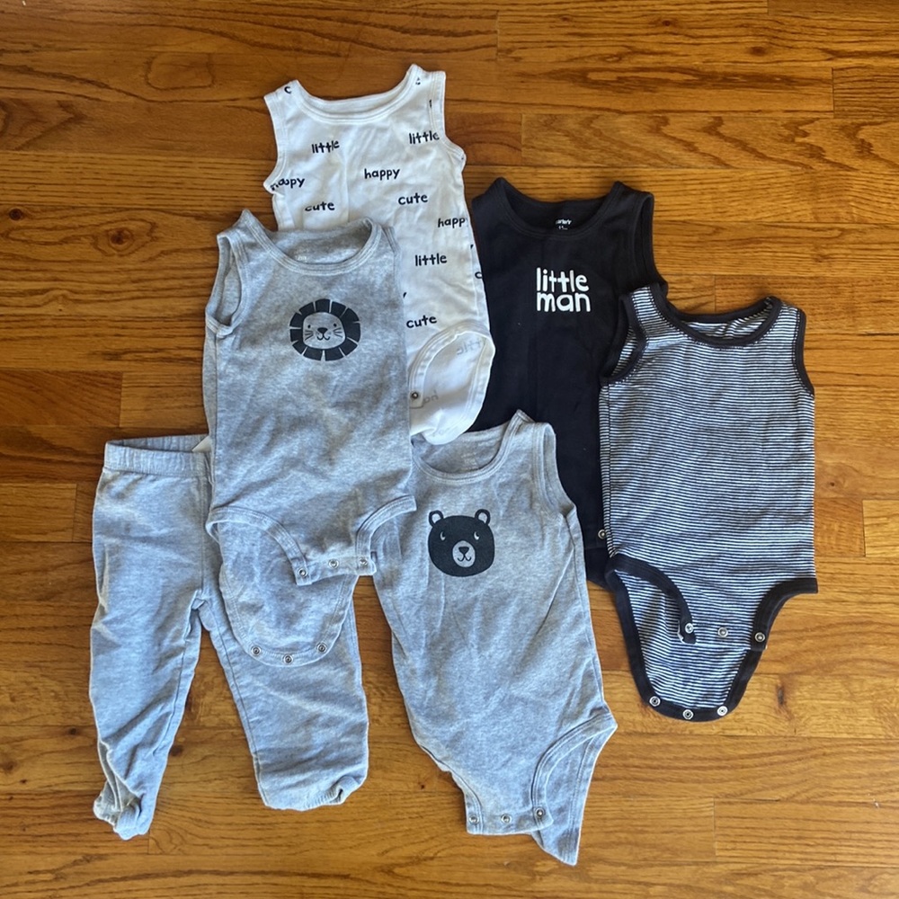 Carters Baby Bundle 12 Month Spring Summer Unisex Black Gray White - Picture 6 of 7